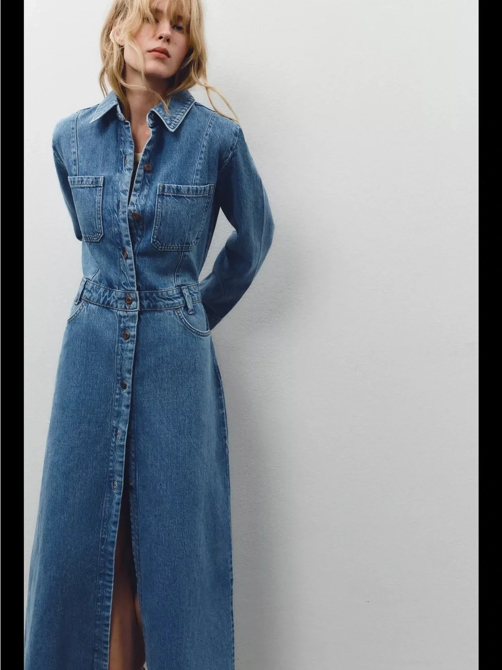 Classic Denim Button-Front Maxi Dress - Picture 1 of 8